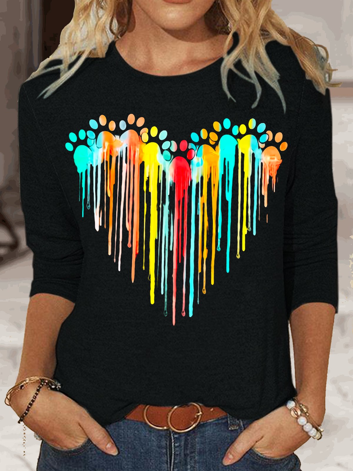 Women's Long Sleeve Blouse Spring/Fall Text Letters Crew Neck Daily Going Out Casual Top