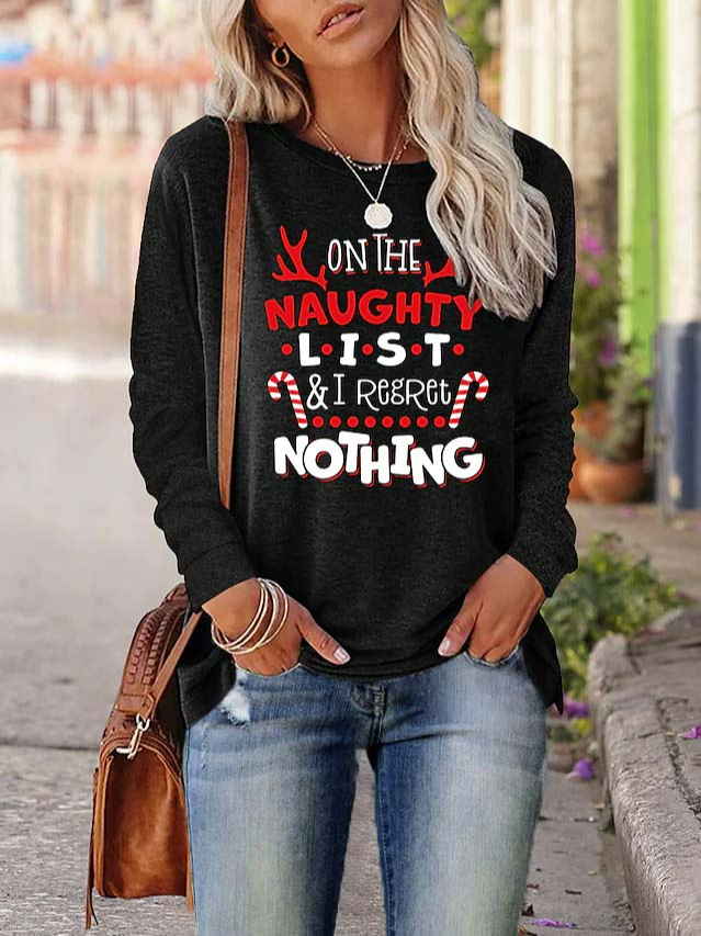 Casual Christmas Text Letters Regular Fit Crew Neck T-Shirt