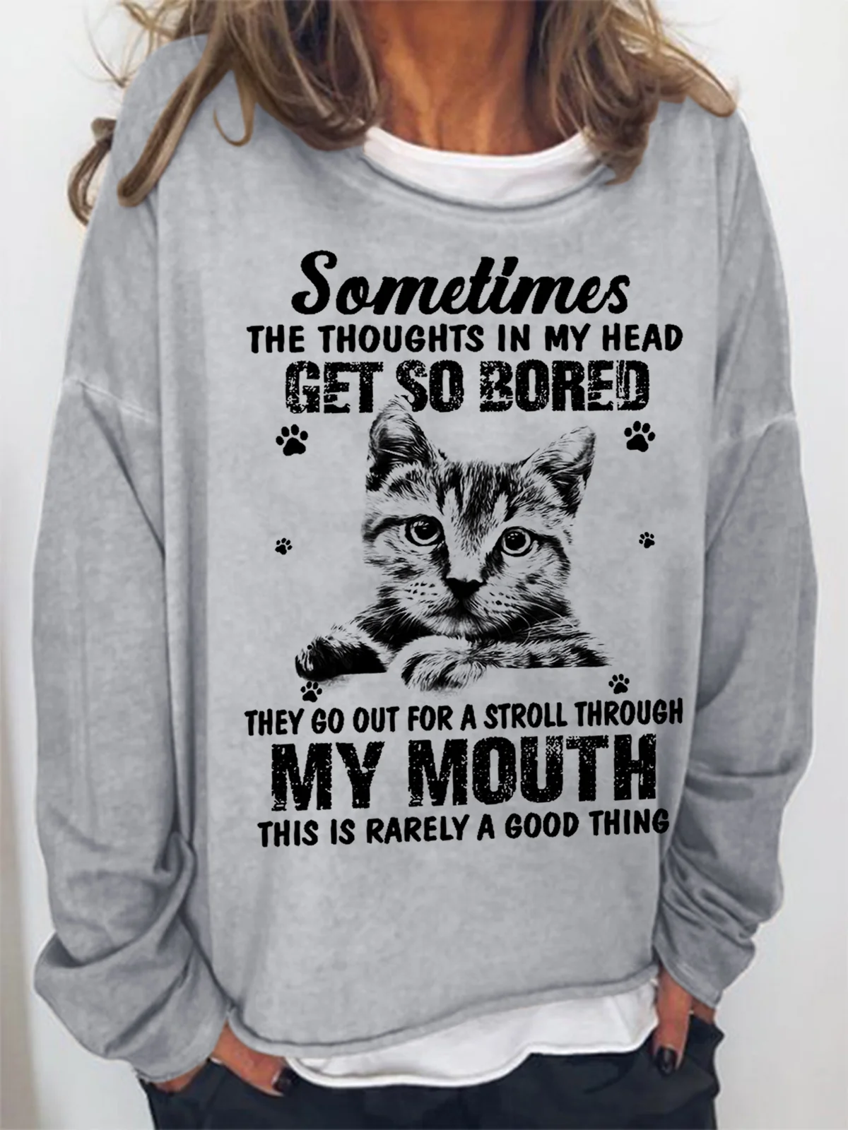 Women's Crew Neck Text Letters Simple Spring/Fall Long Sleeve Sweatshirt