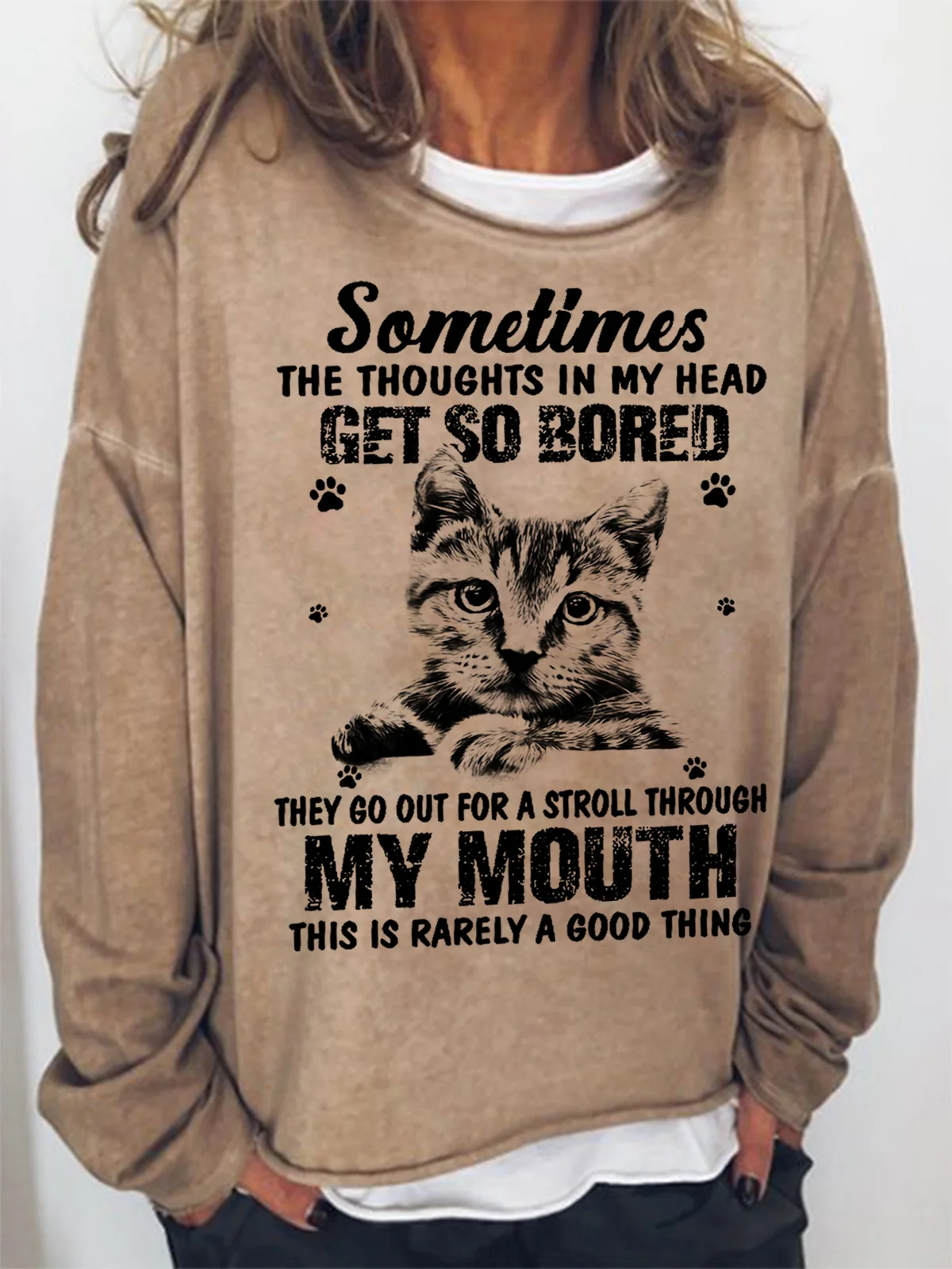 Women's Crew Neck Text Letters Simple Spring/Fall Long Sleeve Sweatshirt