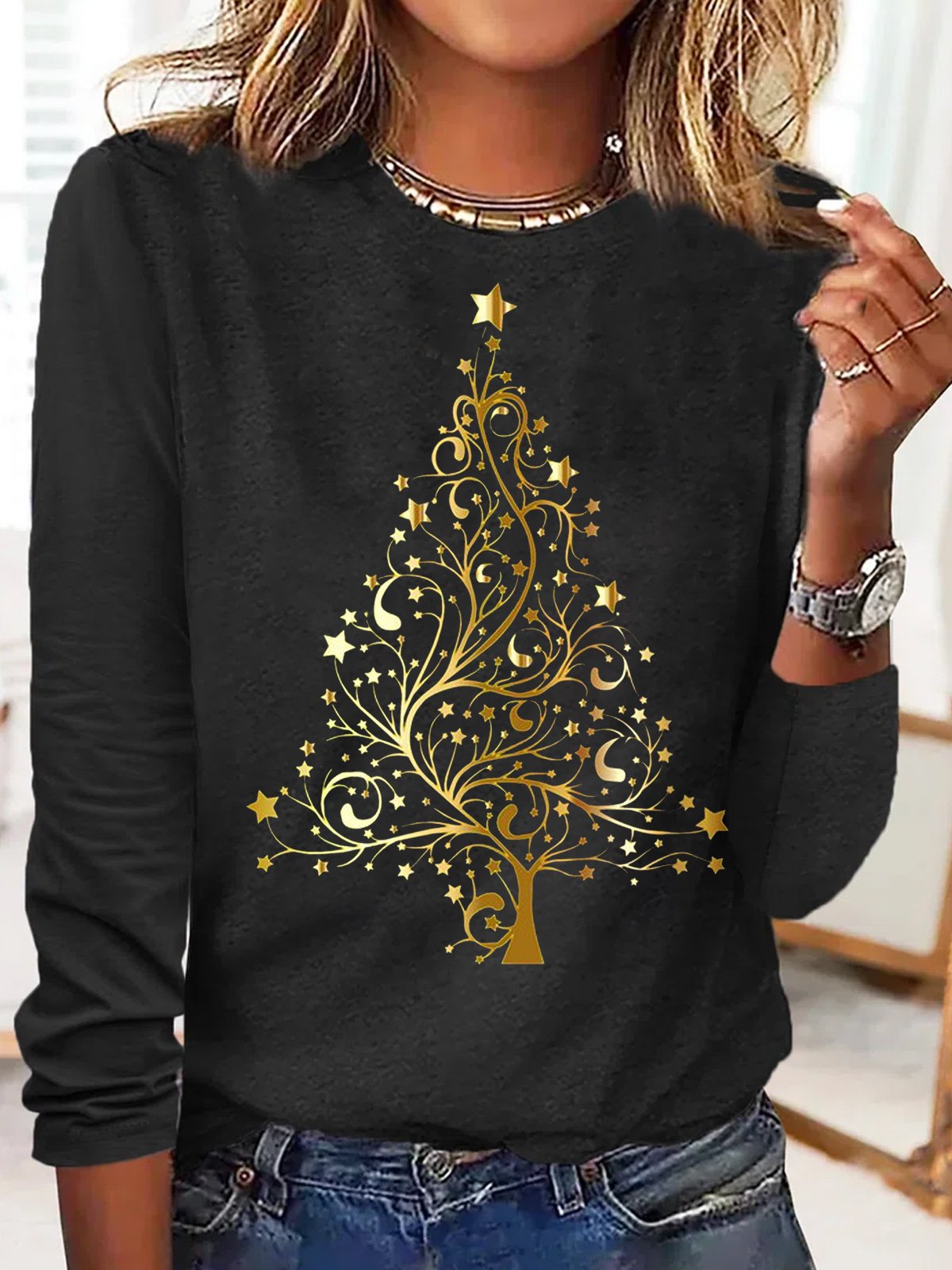 Women's Long Sleeve Blouse Spring/Fall Text Letters Cotton-Blend Crew Neck Daily Going Out Casual Top