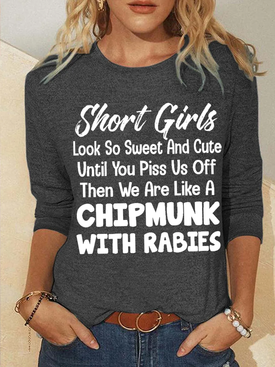 Women Text Letters Long Sleeve Blouse Spring/Fall Crew Neck Daily Simple Top