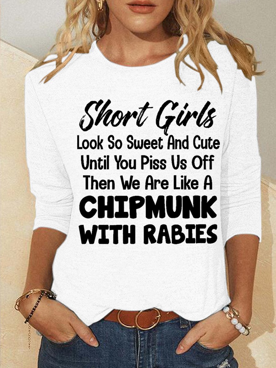 Women Text Letters Long Sleeve Blouse Spring/Fall Crew Neck Daily Simple Top