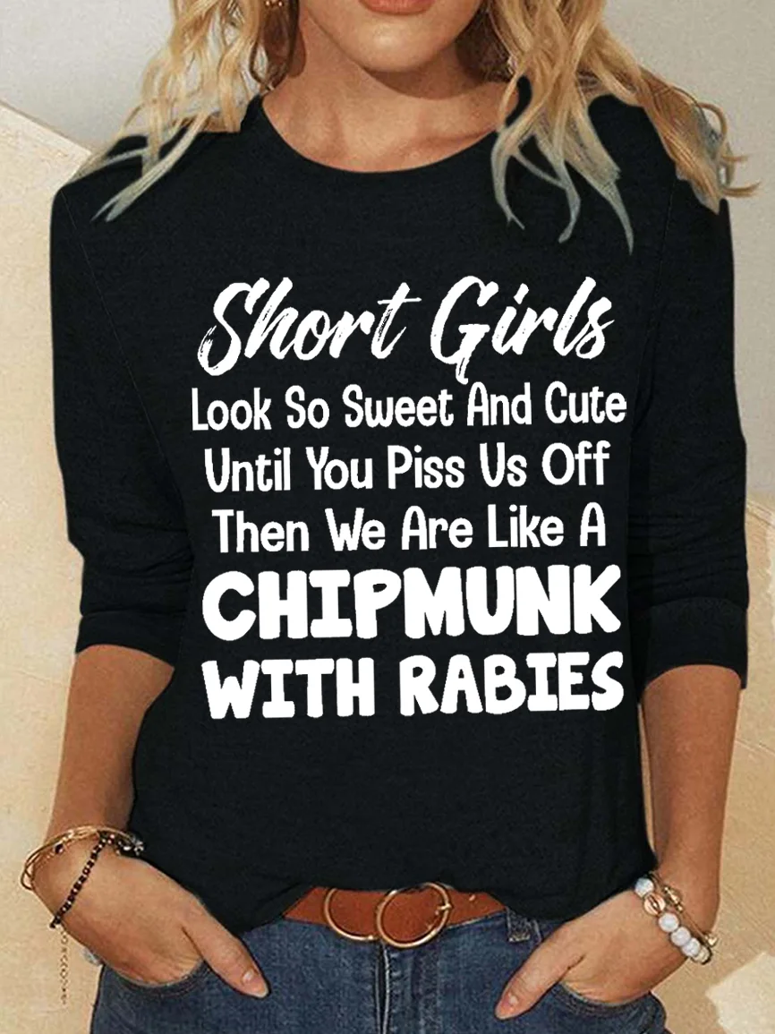 Women Text Letters Long Sleeve Blouse Spring/Fall Crew Neck Daily Simple Top