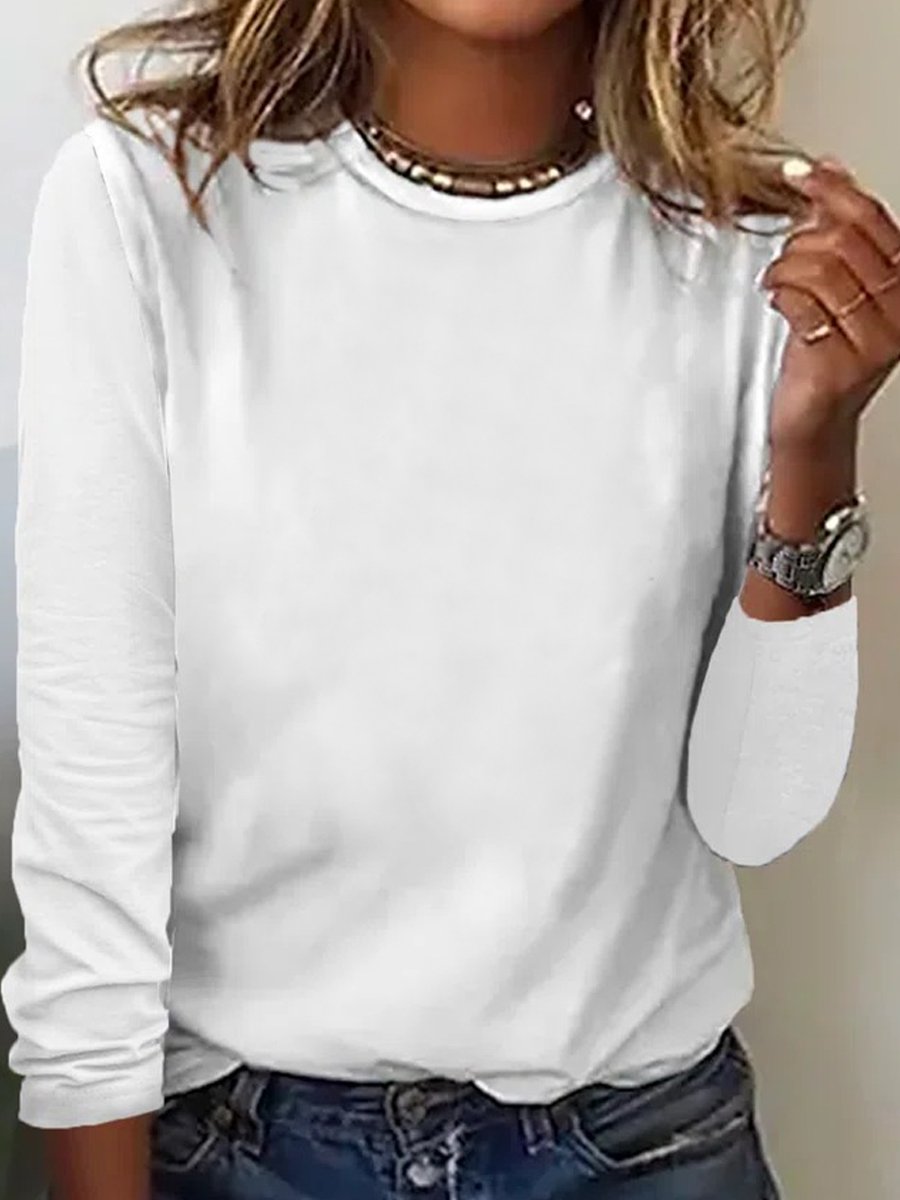 Women's Long Sleeve Blouse Spring/Fall Plain Cotton-Blend Crew Neck Daily Going Out Simple Top