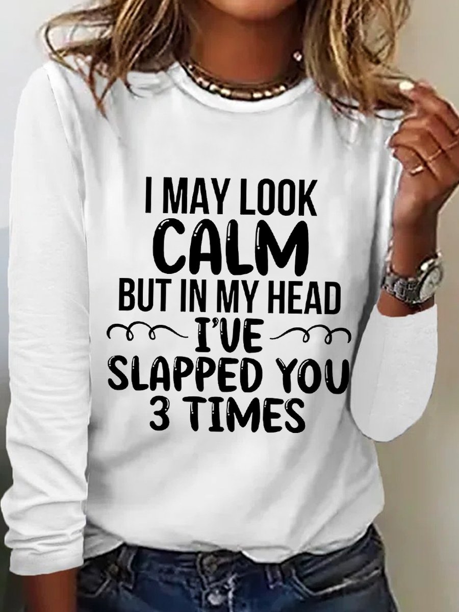 Women Text Letters Long Sleeve Blouse Spring/Fall Crew Neck Daily Simple Top