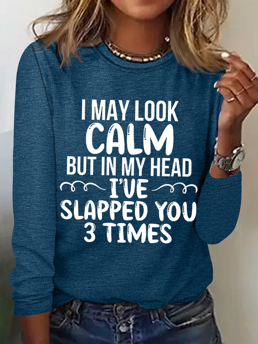 Women Text Letters Long Sleeve Blouse Spring/Fall Crew Neck Daily Simple Top