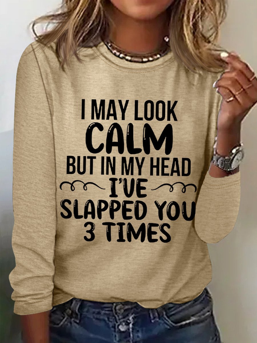 Women Text Letters Long Sleeve Blouse Spring/Fall Crew Neck Daily Simple Top
