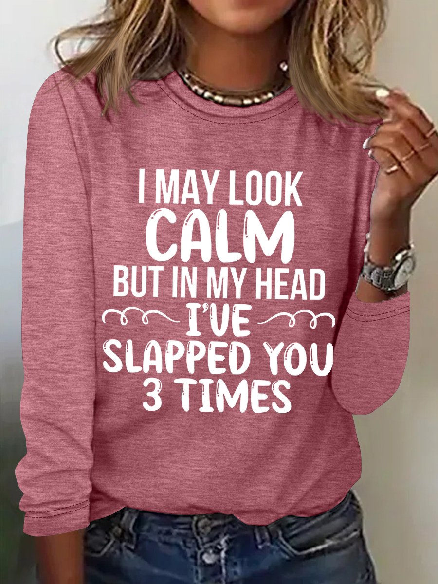 Women Text Letters Long Sleeve Blouse Spring/Fall Crew Neck Daily Simple Top