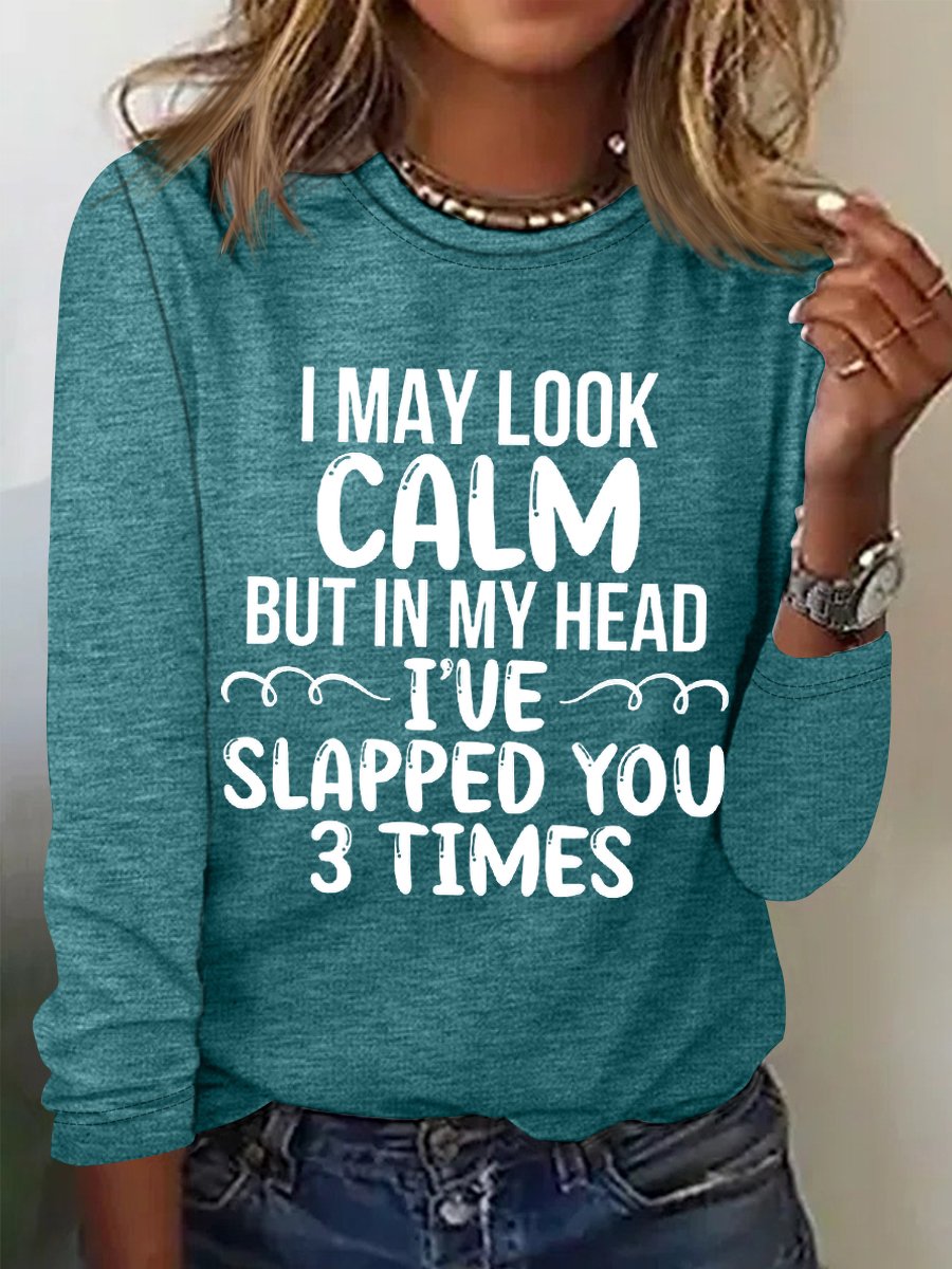 Women Text Letters Long Sleeve Blouse Spring/Fall Crew Neck Daily Simple Top