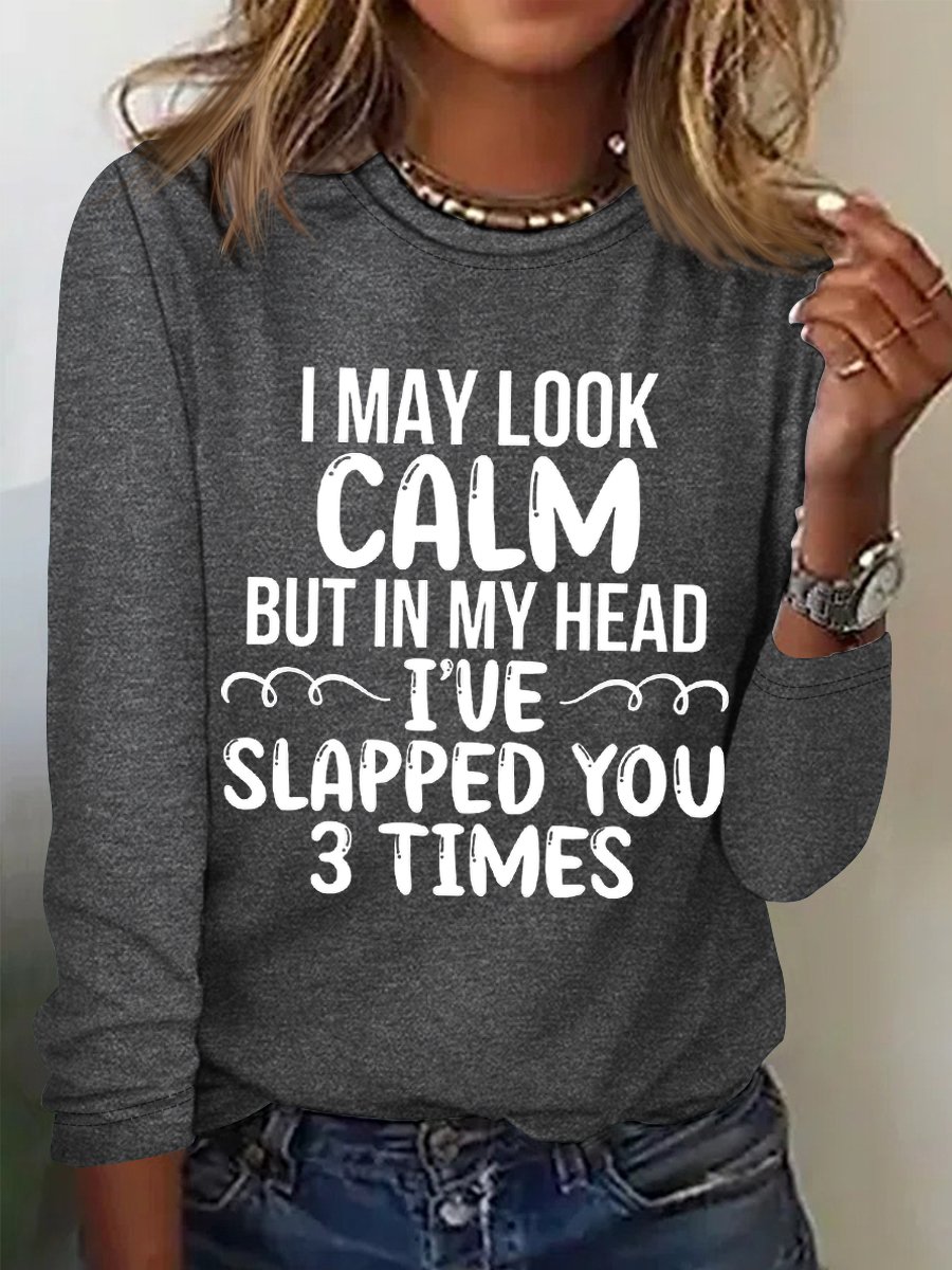 Women Text Letters Long Sleeve Blouse Spring/Fall Crew Neck Daily Simple Top
