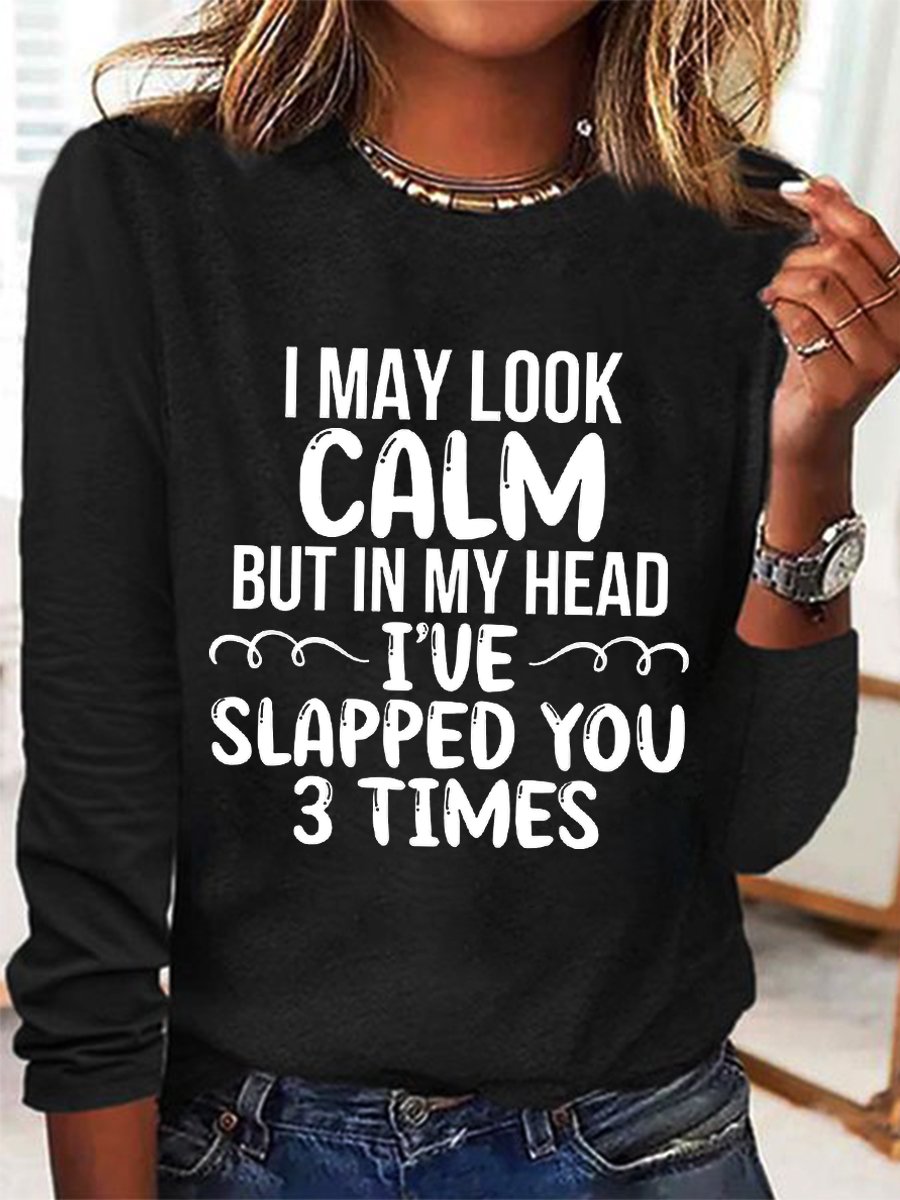 Women Text Letters Long Sleeve Blouse Spring/Fall Crew Neck Daily Simple Top