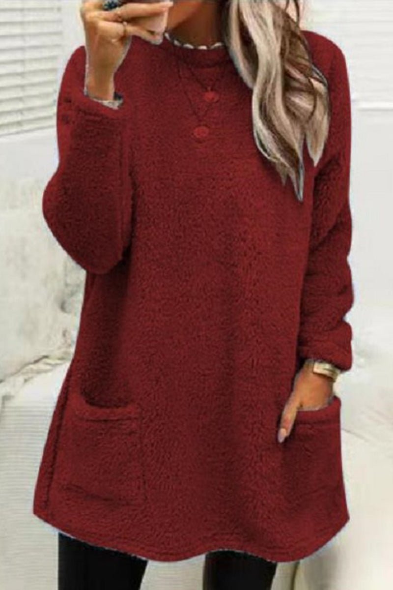 Plush Crew Neck Casual Thermal Sweatshirt Dress justfashionnow
