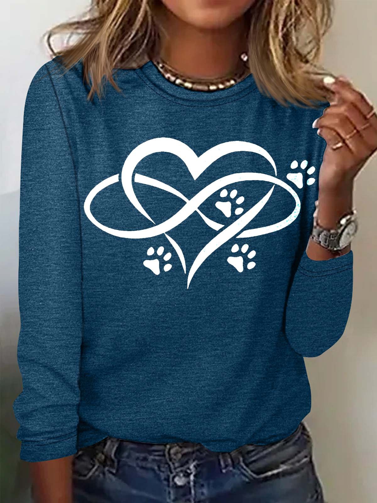 Women's Text Letters Long Sleeve Blouse_ Spring/Fall Crew Neck Daily Casual Top