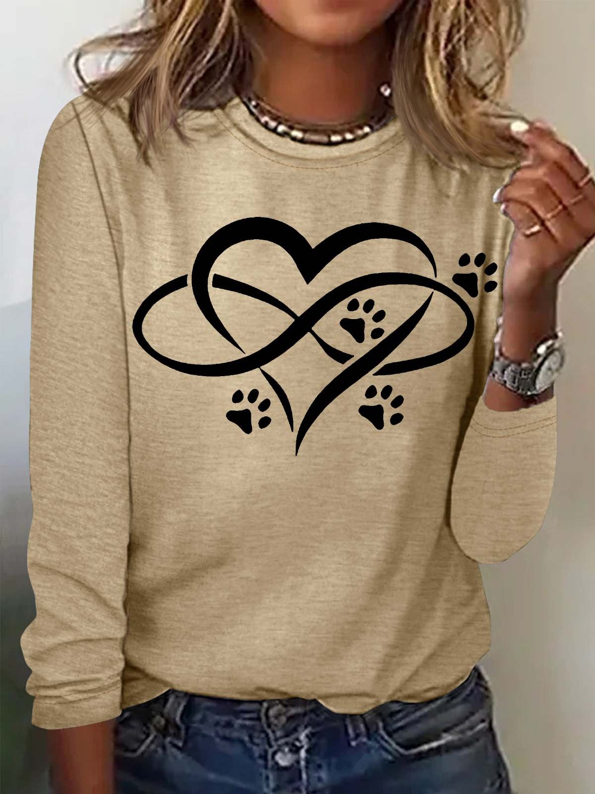 Women's Text Letters Long Sleeve Blouse_ Spring/Fall Crew Neck Daily Casual Top