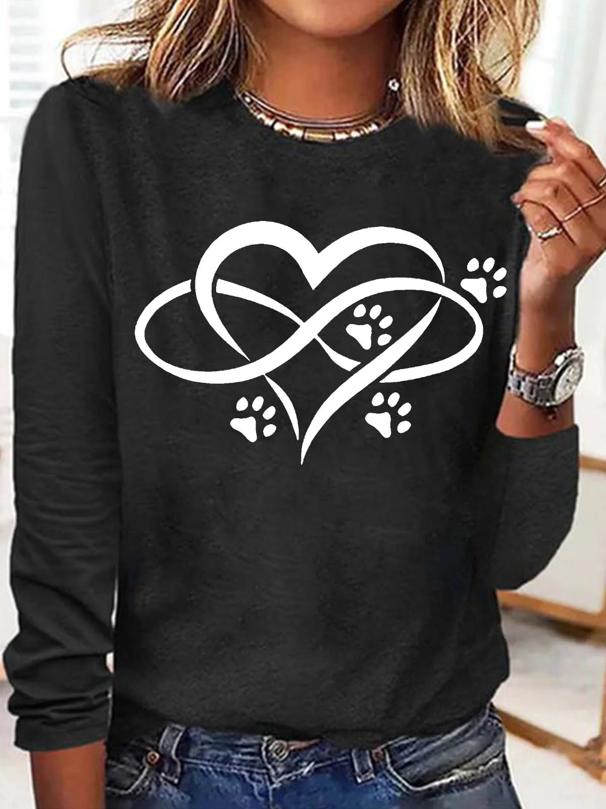 Women's Text Letters Long Sleeve Blouse_ Spring/Fall Crew Neck Daily Casual Top