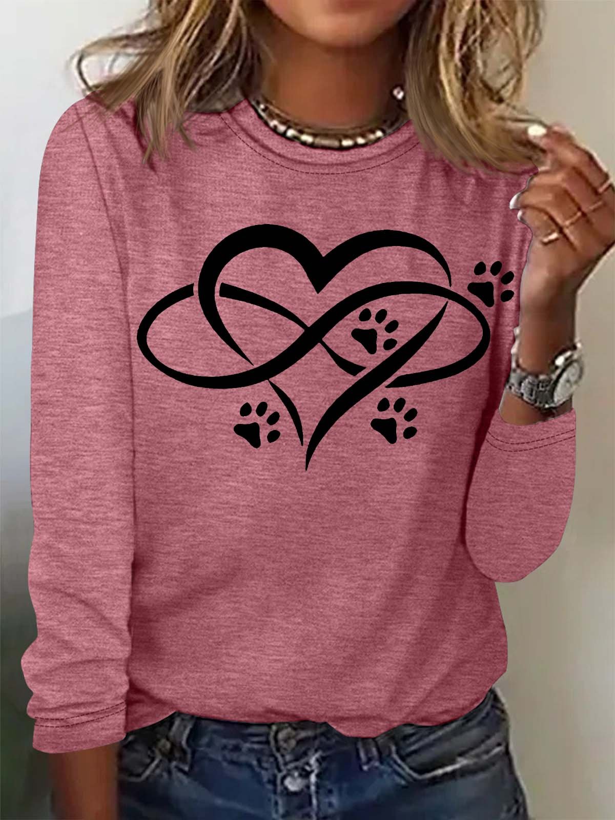Women's Text Letters Long Sleeve Blouse_ Spring/Fall Crew Neck Daily Casual Top