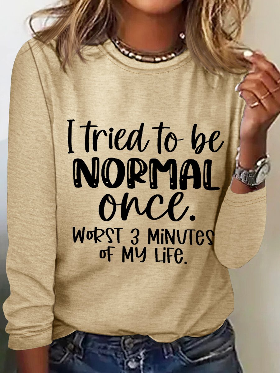 Women Text Letters Long Sleeve Blouse Spring/Fall Crew Neck Daily Simple Top