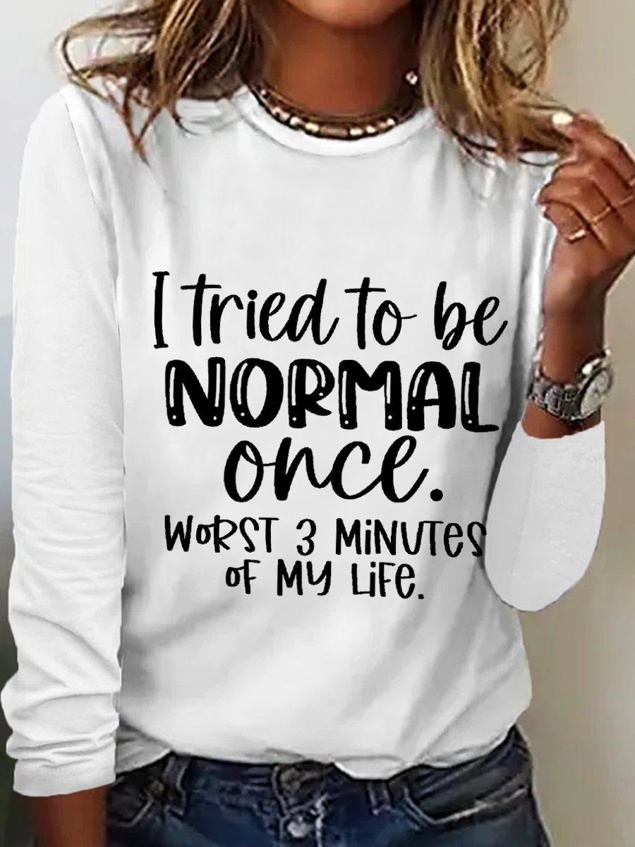 Women Text Letters Long Sleeve Blouse Spring/Fall Crew Neck Daily Simple Top