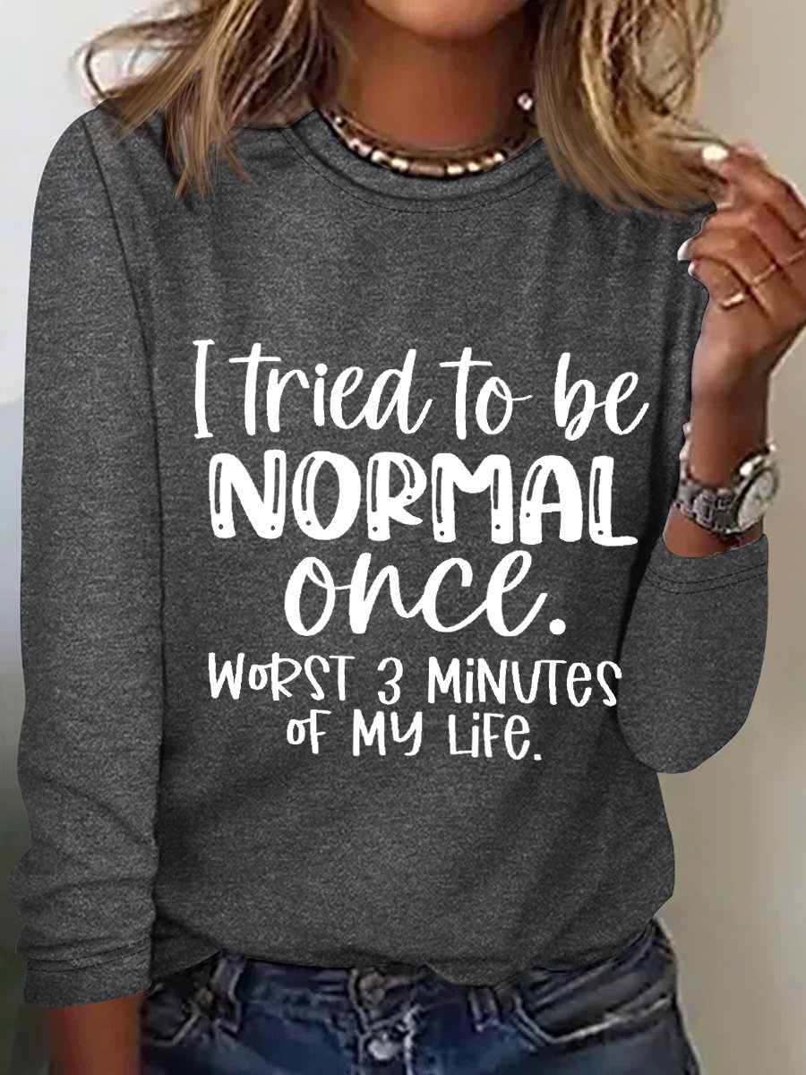 Women Text Letters Long Sleeve Blouse Spring/Fall Crew Neck Daily Simple Top