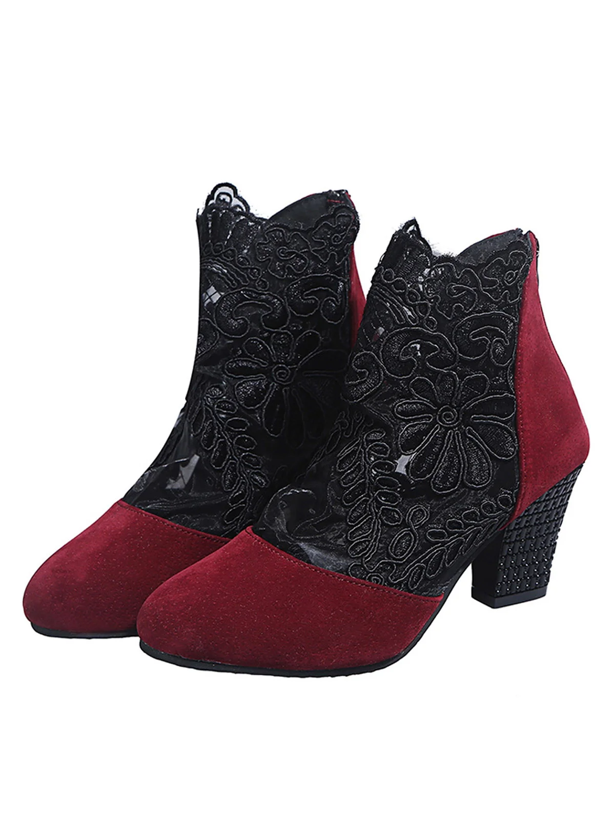 Lace Split Joint Chunky Heel Sandals Boots with Back Zip