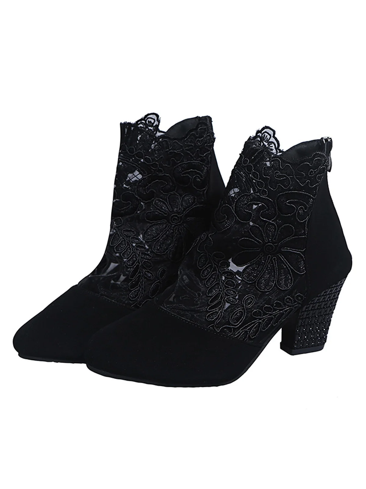 Lace Split Joint Chunky Heel Sandals Boots with Back Zip