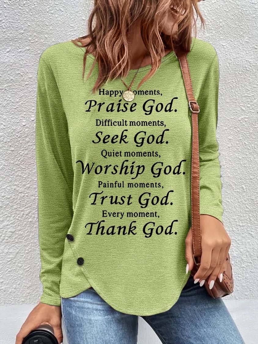 Women's Long Sleeve Blouse Spring/Fall Text Letters Crew Neck Daily Going Out Casual Top