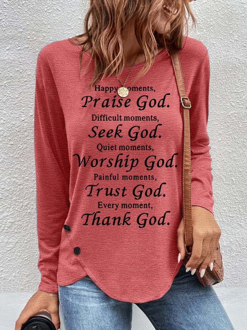 Women's Long Sleeve Blouse Spring/Fall Text Letters Crew Neck Daily Going Out Casual Top