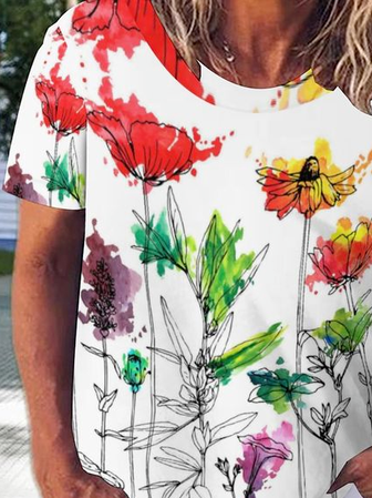 Crew Neck Loose Casual Floral T-Shirt