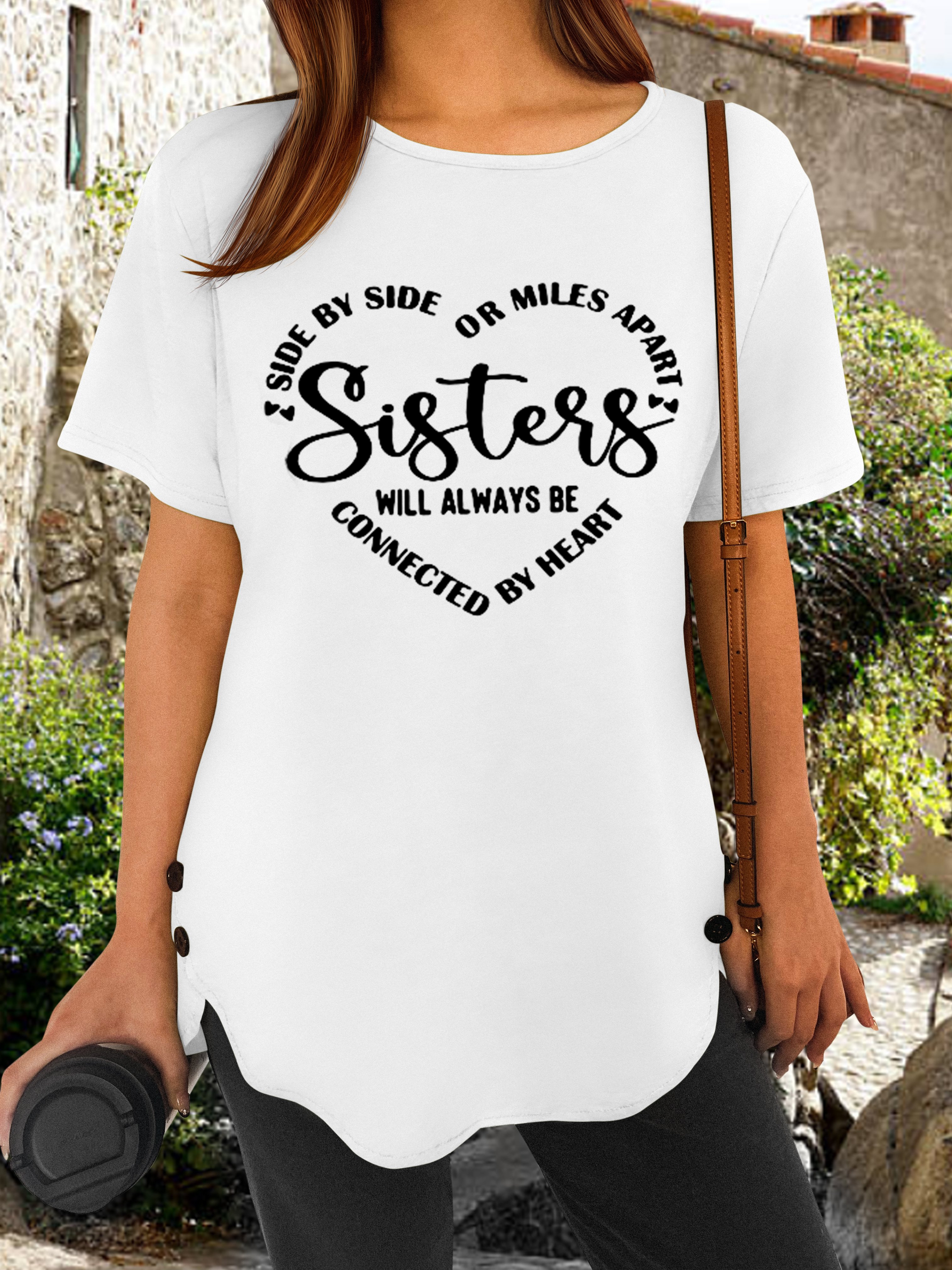 Women Letter Short Sleeve Tee T-shirt Crew Neck Vintage Summer Top