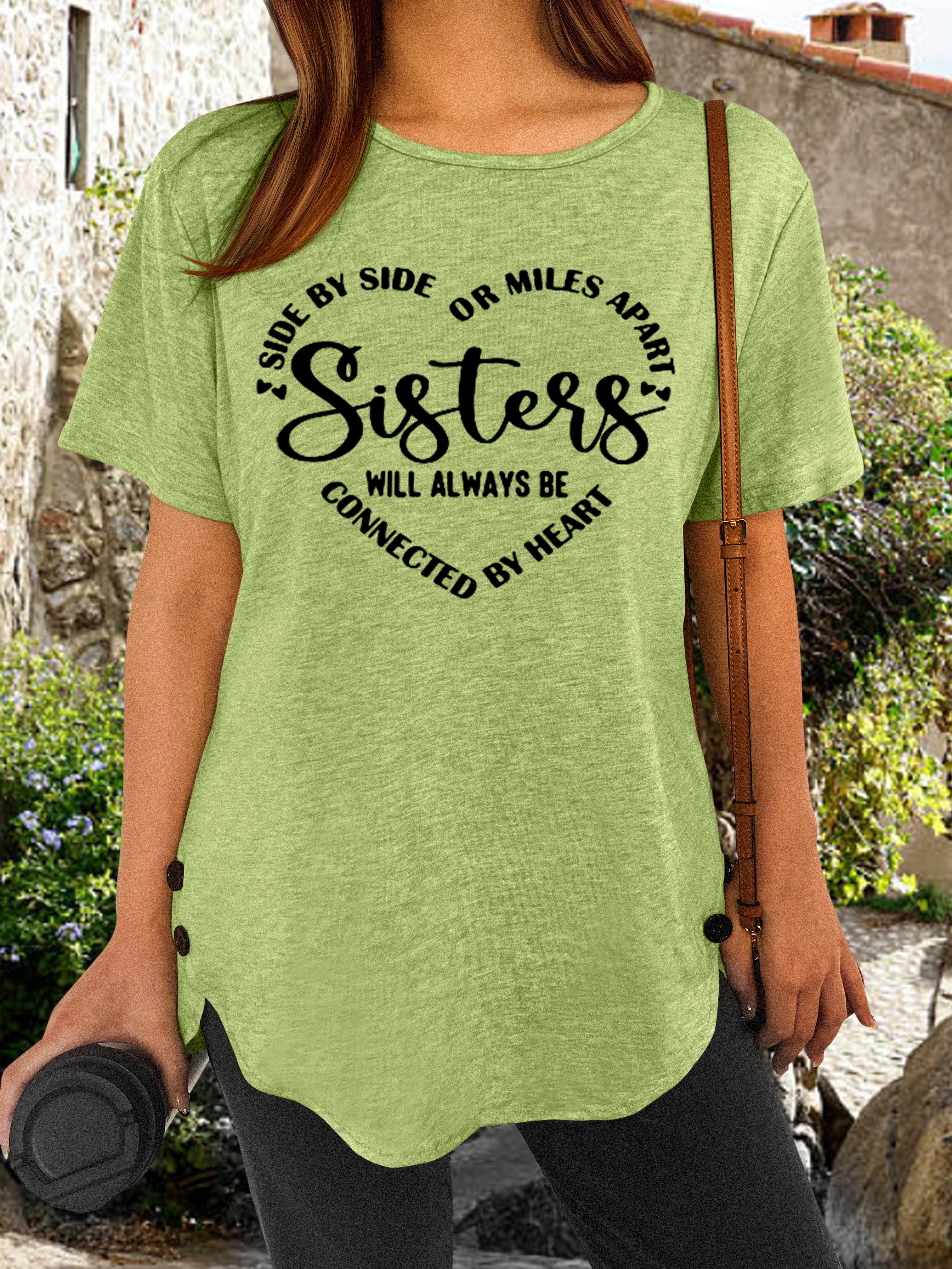 Women Letter Short Sleeve Tee T-shirt Crew Neck Vintage Summer Top