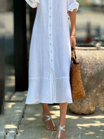 JFN Cotton & Linen Casual Plain Dress