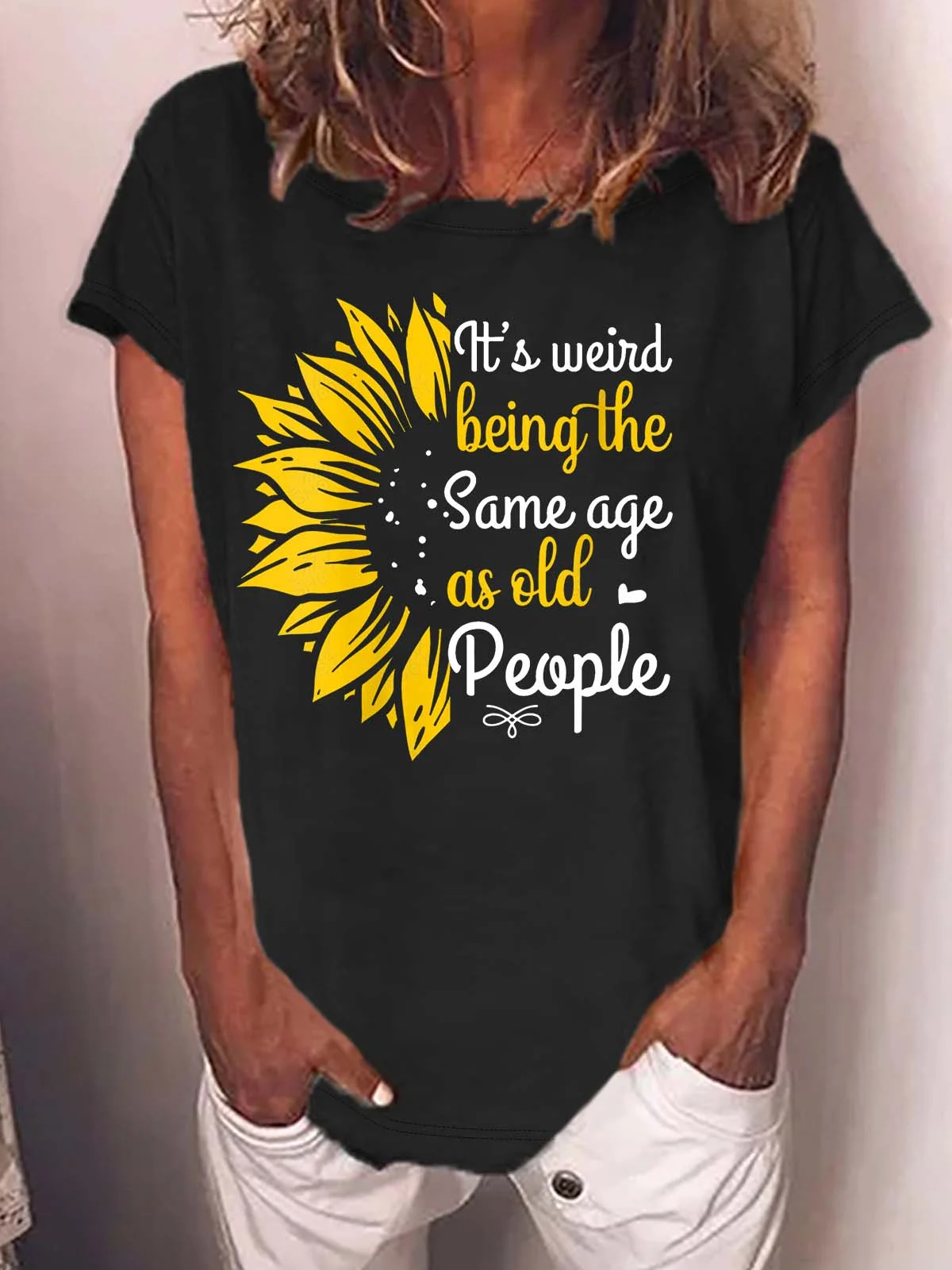 Women's Text Letters Short Sleeve Tee T-shirt Crew Neck Casual Summer Top