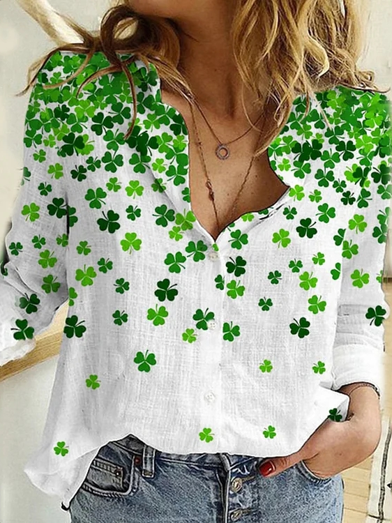 Women's St. Patrick's Day Shamrock Print Shirt | justfashionnow