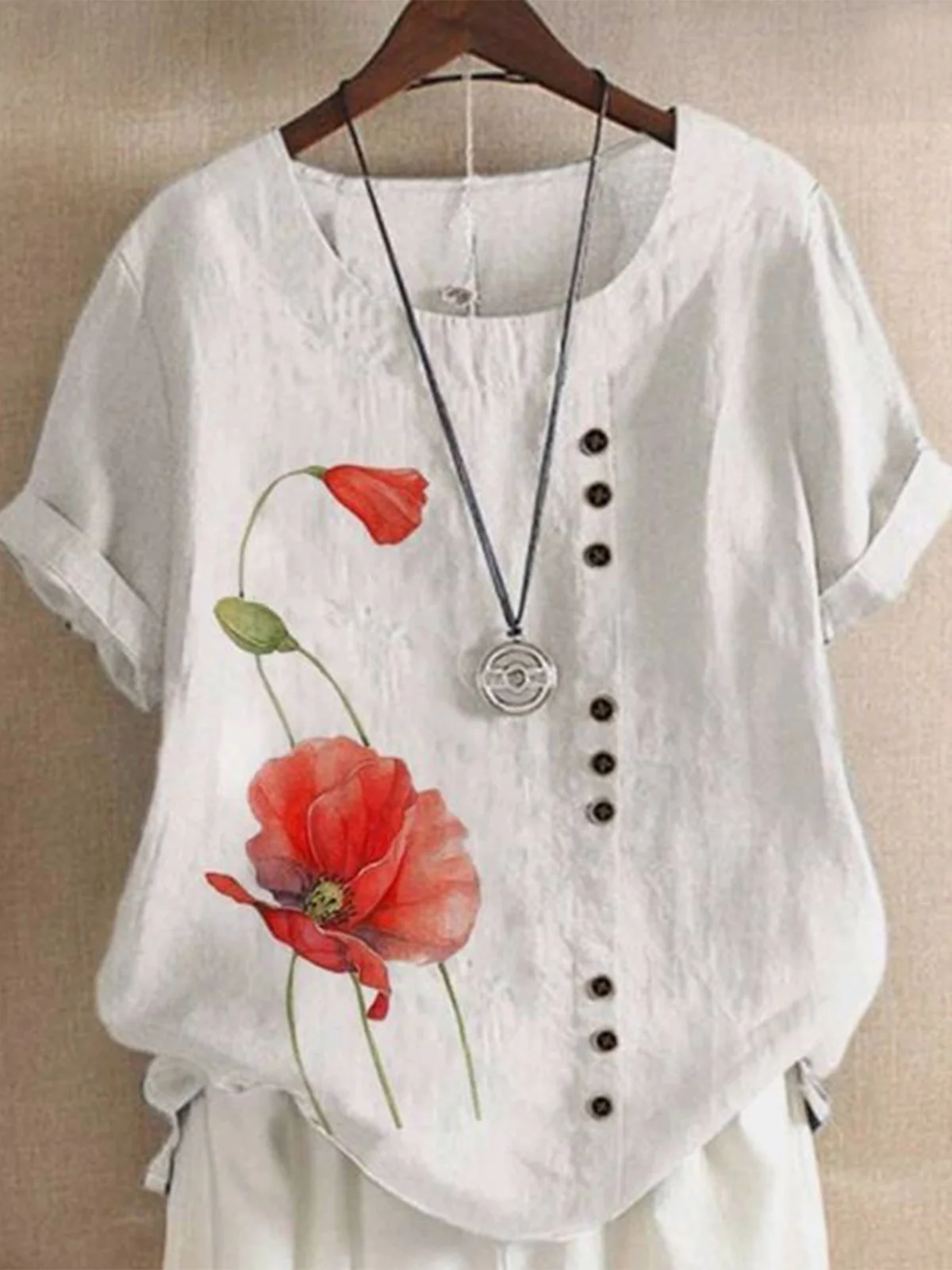 Crew Neck Floral Casual Cotton Buttoned Shirt | justfashionnow