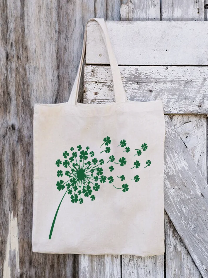 Women‘s Happy St. Patrick's Day Four-Leaf Clover Color Block Shopping Tote
