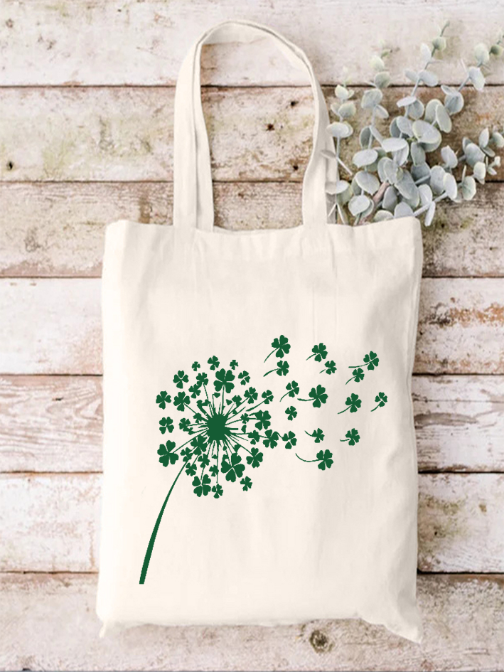 Women‘s Happy St. Patrick's Day Four-Leaf Clover Color Block Shopping Tote