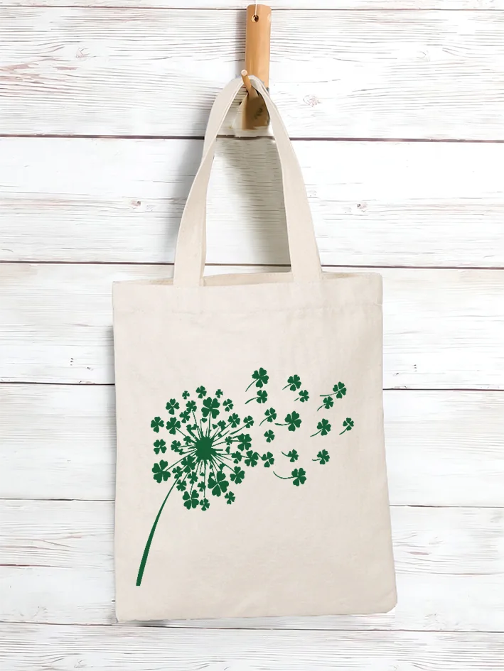 Women‘s Happy St. Patrick's Day Four-Leaf Clover Color Block Shopping Tote
