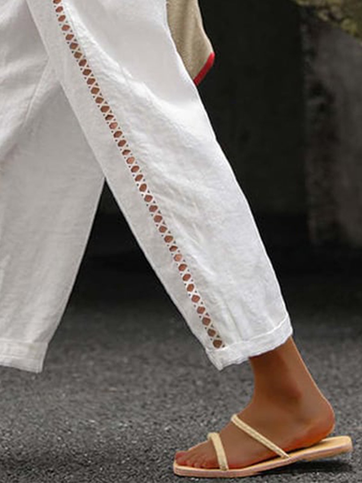JFN Cotton Loose Casual Drawstring Plain Pants
