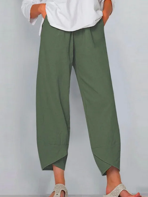 JFN Cotton & Linen Solid Casual Pants