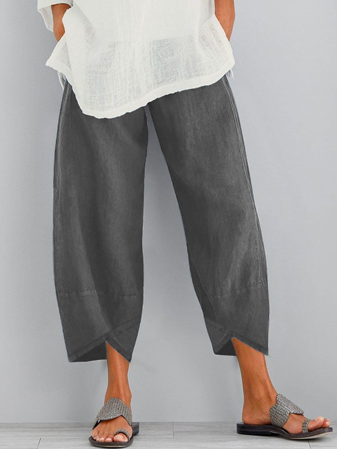 JFN Cotton & Linen Solid Casual Pants