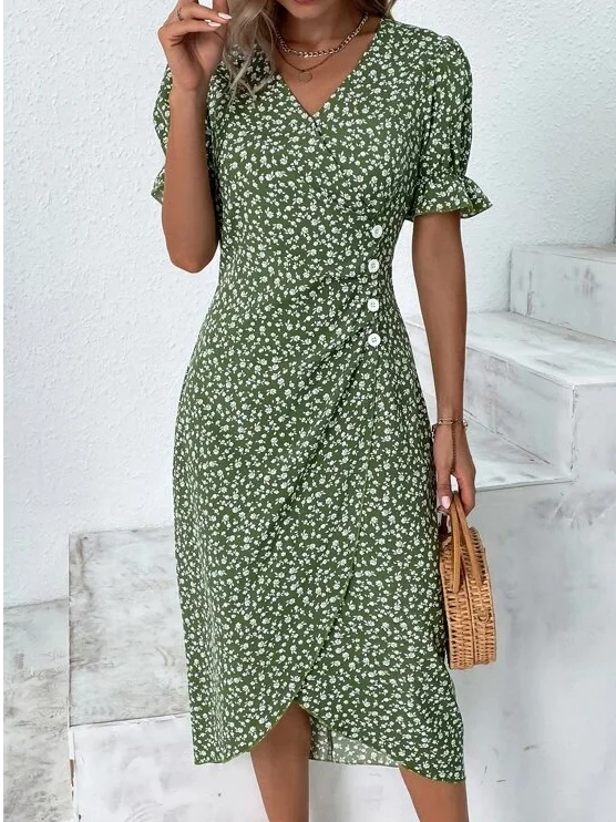 Vacation Floral V Neck Dress | justfashionnow