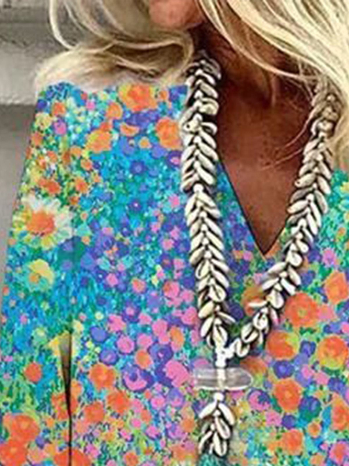 V Neck Vacation Floral Loose Blouse