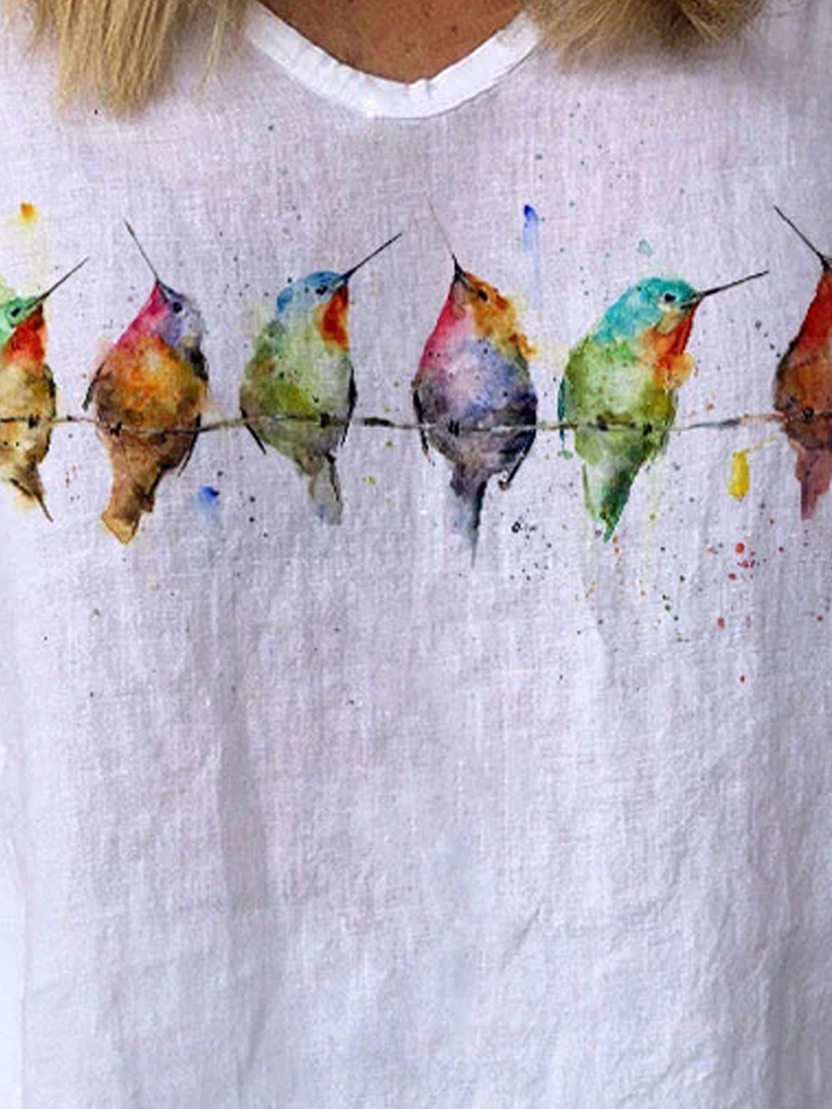 JFN Watercolor Hummingbirds Print Lounge Top