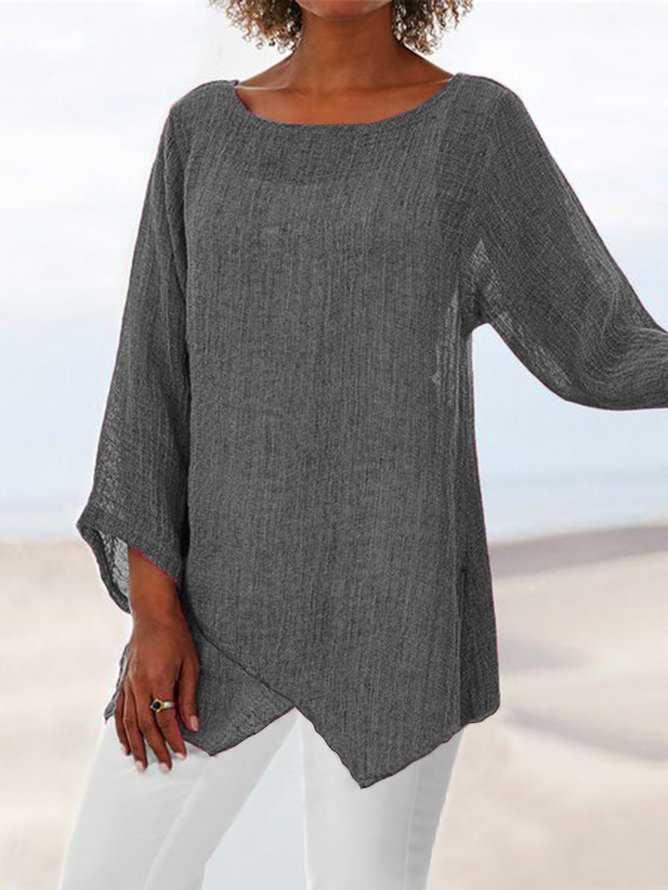 JFN Cotton & Linen Asymmetric Women Tunic Blouses