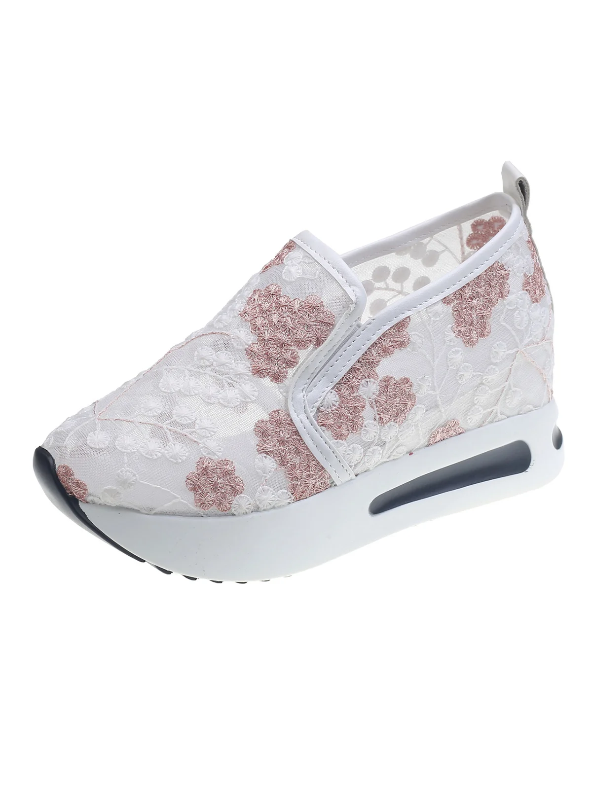 Floral Embroidery Breathable Platform Loafer Sheer Mesh Sneakers Hollow Out Tulle Comfortable Slip-On 