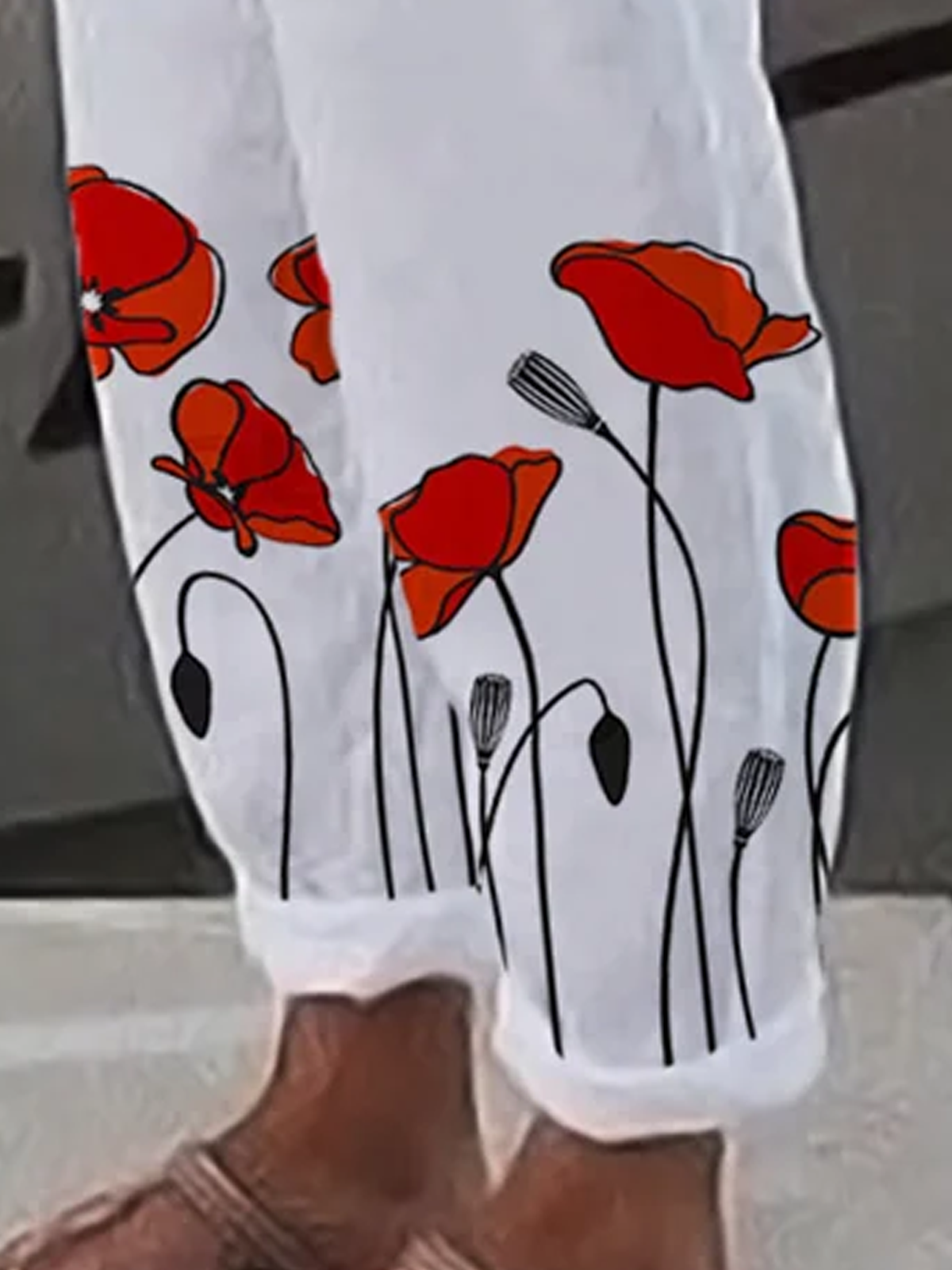 Women's Floral Pattern Long Elastic Waist Pant Linen All Season Trousers
