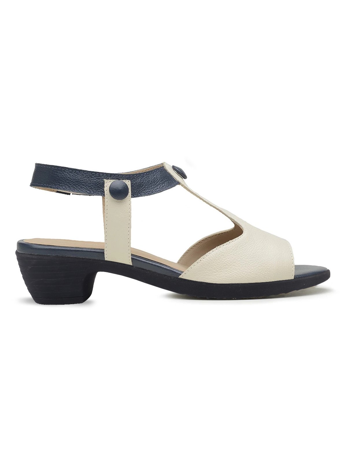 Elegant Color Block Button Decor T-strap Chunky Heel Sandals