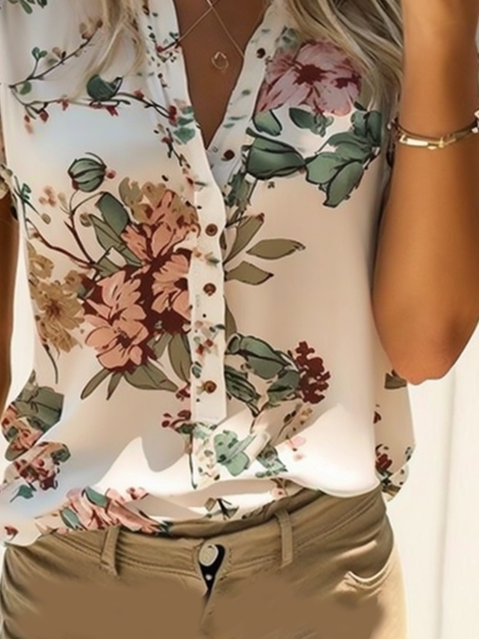 Floral Crew Neck Loose Simple Daily Short Sleeve Shirt