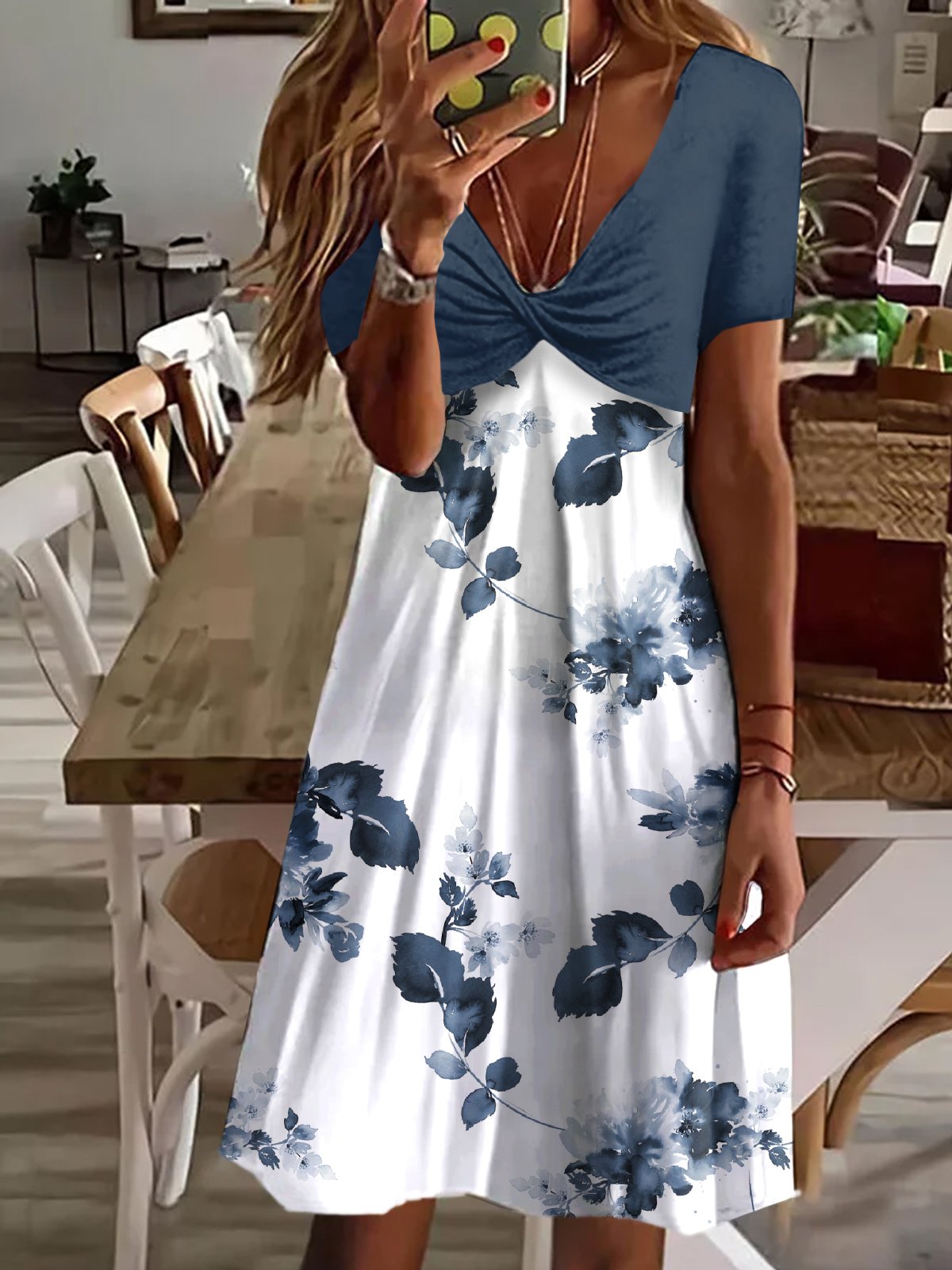 Jersey Casual Floral V Neck Dress | justfashionnow